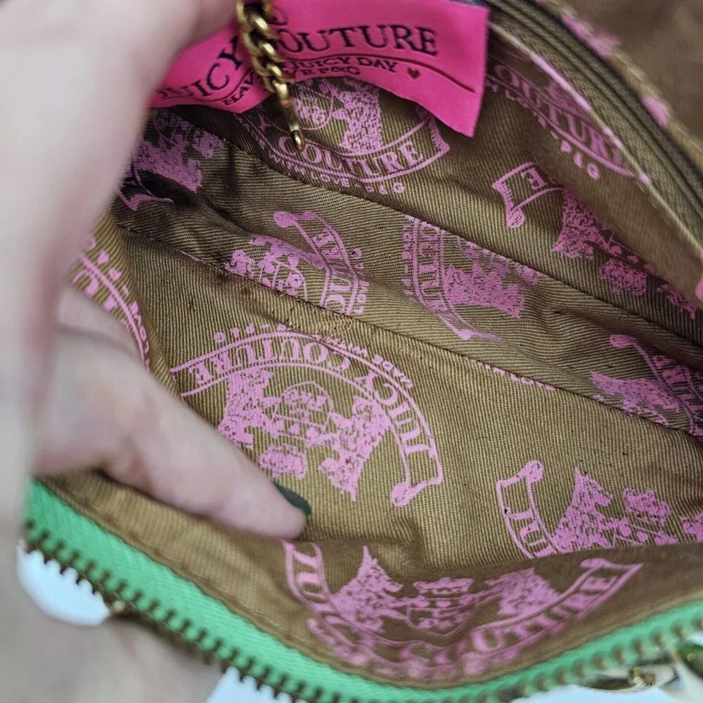 Vintage Y2K Juicy Couture Baguette Shoulder Bag Green Leather Mini Crown Charm - Picture 11 of 16